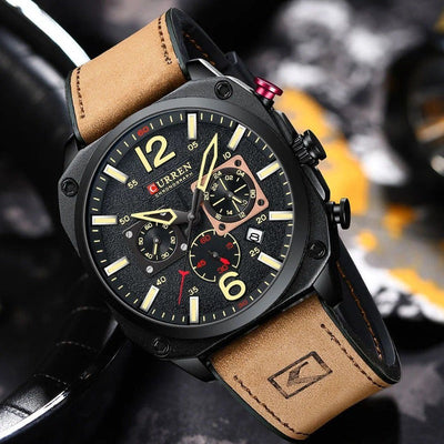 Business Leather Watch with Quartz Movement and Waterproof Case