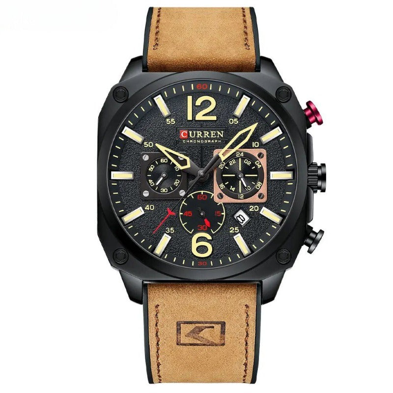 Business Leather Watch with Quartz Movement and Waterproof Case