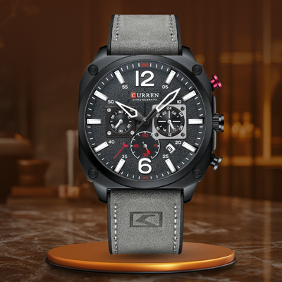 Business Leather Watch with Quartz Movement and Waterproof Case