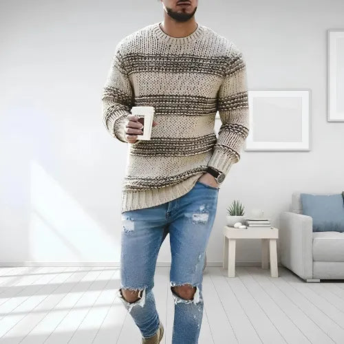 DARREN | ELEGANT KNITTED SWEATER - BEIGE