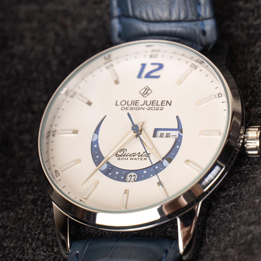 Elegant Moon Phase Watch with Illuminated Week Calendar