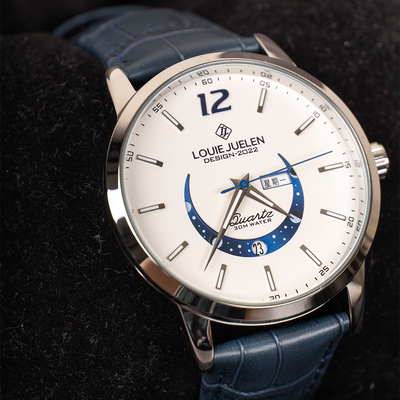 Elegant Moon Phase Watch with Illuminated Week Calendar