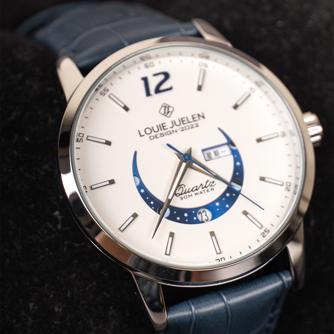 Elegant Moon Phase Watch with Illuminated Week Calendar