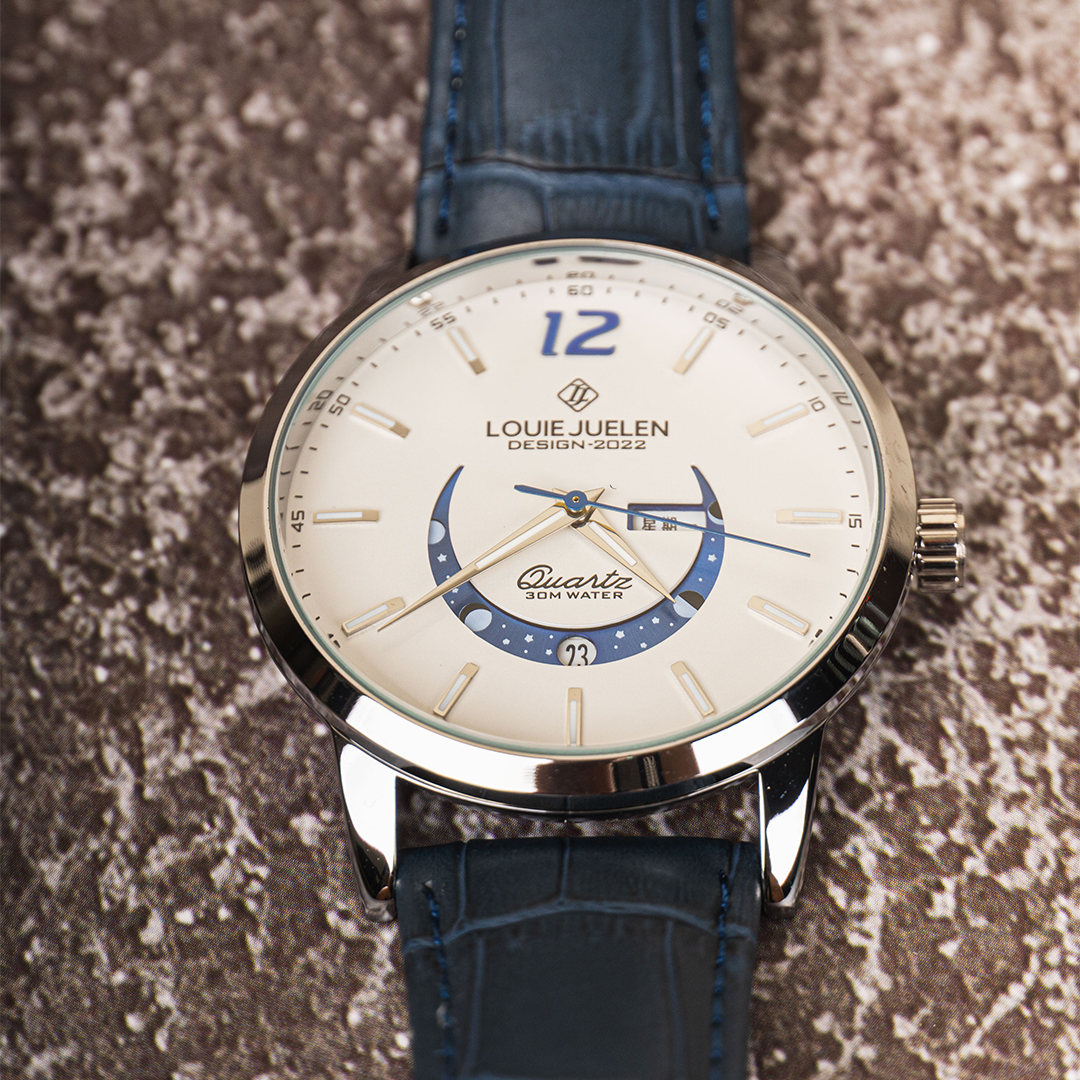 Elegant Moon Phase Watch with Illuminated Week Calendar