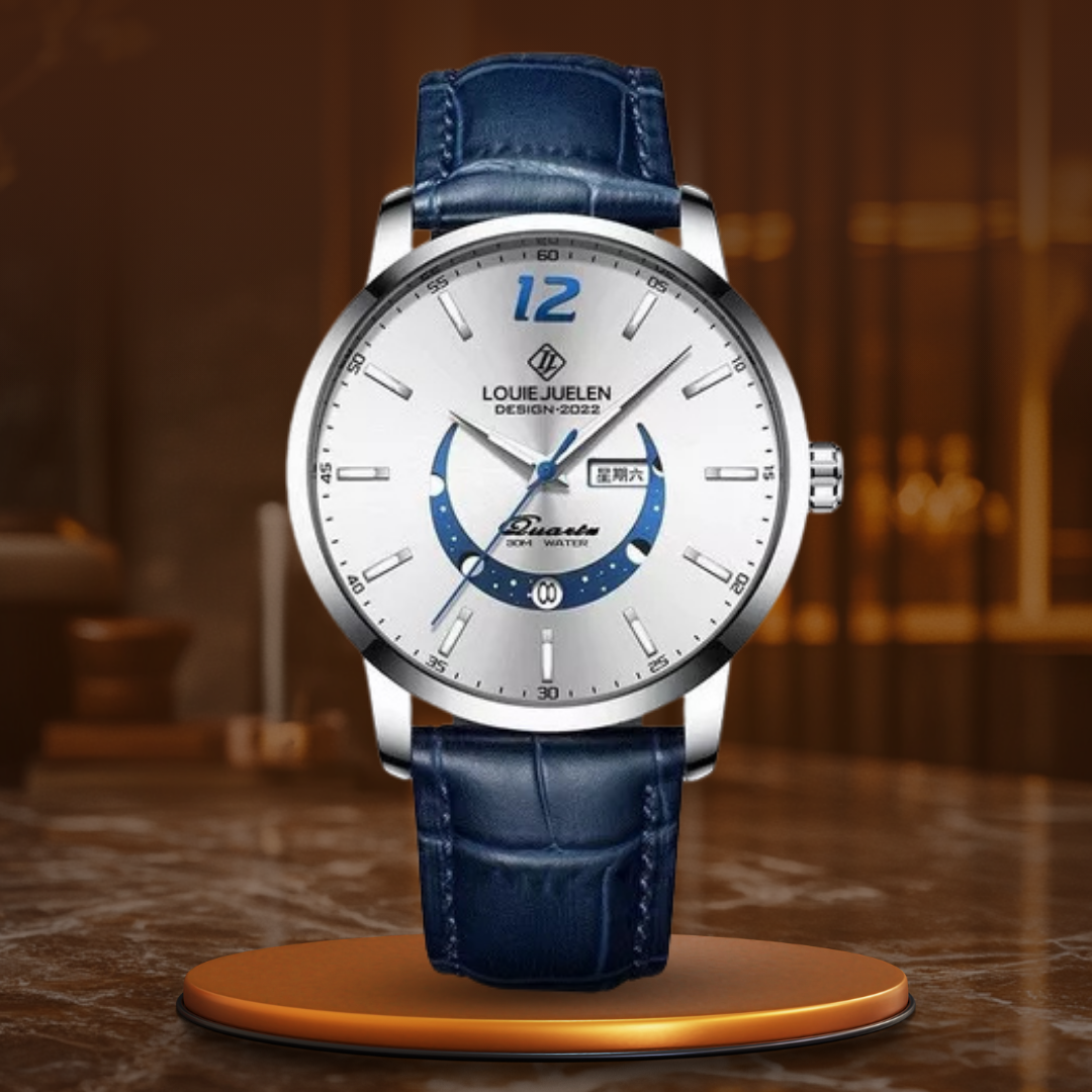 Elegant Moon Phase Watch with Illuminated Week Calendar