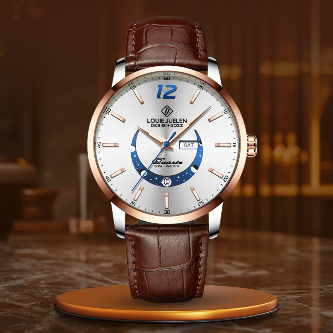 Elegant Moon Phase Watch with Illuminated Week Calendar