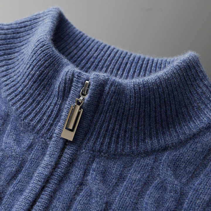 100% CASHMERE WOVEN HALF ZIP