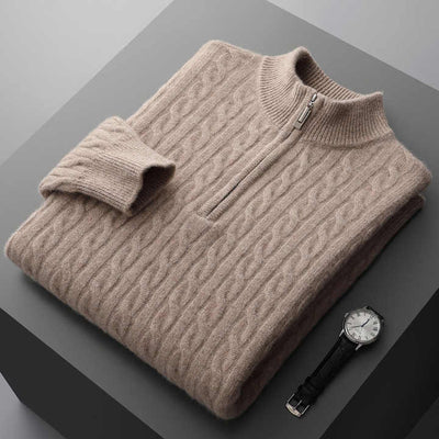 100% CASHMERE WOVEN HALF ZIP