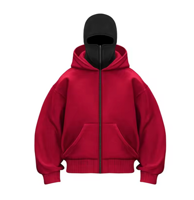 Solid Color Hoodie with Balaclava