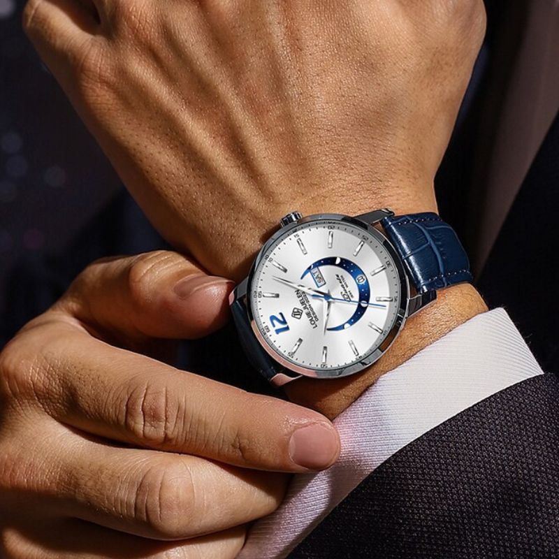 Elegant Moon Phase Watch with Illuminated Week Calendar