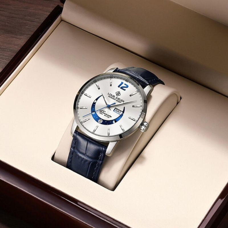 Elegant Moon Phase Watch with Illuminated Week Calendar